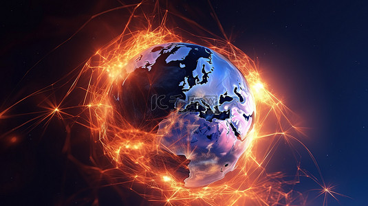 全球網絡背景图片_全球连接照明主题背景抽象 3D 技术渲染
