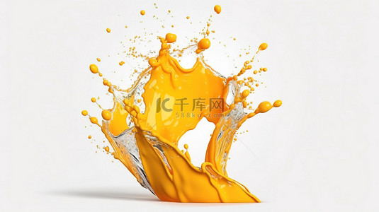 果汁橙背景图片_数字创建的空白画布上孤独的橙汁爆裂