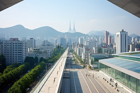 大视野背景图片_首尔市中心和背景山脉的大视野