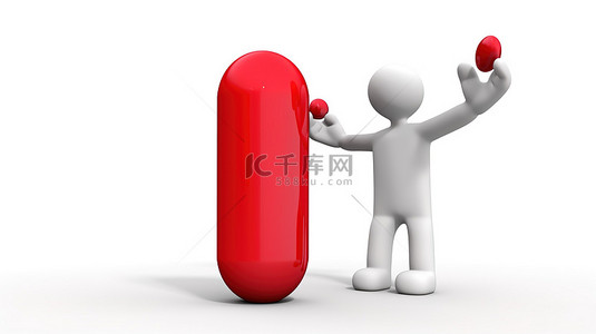 肝胶囊背景图片_白色背景 3D 人物持有带停止标志的癌症预防药丸