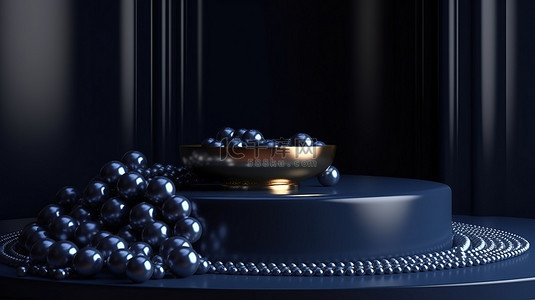 黑桌上珍珠的 3d 渲染 库存照片