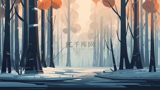 树林积雪冬季插画背景