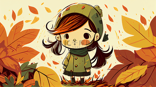 秋季可爱女孩枫叶背景