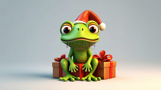 欢乐的青蛙圣诞老人的 3D 渲染