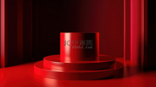 用于产品展示的豪华抽象红色圆柱讲台 3d 渲染背景