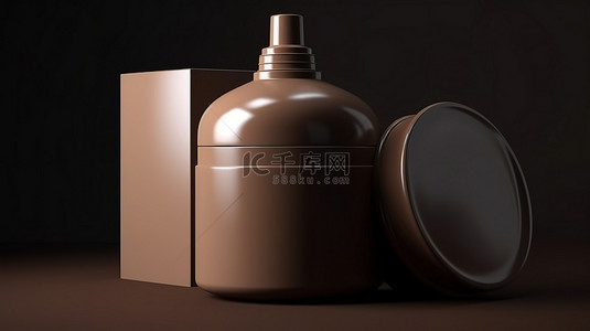 3d 插图圆形奶油瓶，配有棕色塑料容器和包装