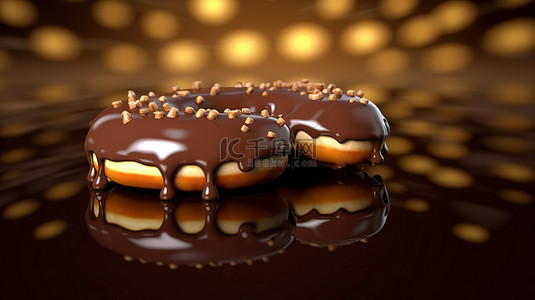 令人惊叹的 3D 背景中美味的巧克力甜甜圈