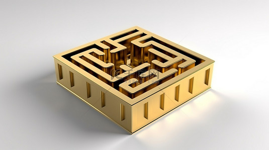 英国伦敦邮票背景图片_黄金迷宫立方体概念等距迷宫摘要以 3D 形式说明在白色上隔离