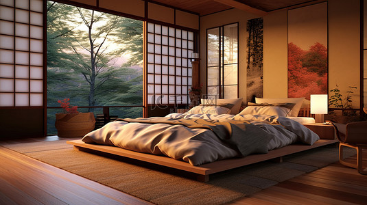 日式榻榻米背景图片_以 3D 形式呈现的令人惊叹的日本风格卧室室内设计