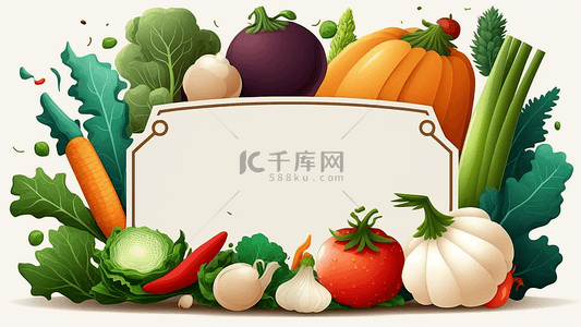 卡通南瓜背景背景图片_蔬菜白色品种丰富可口边框背景