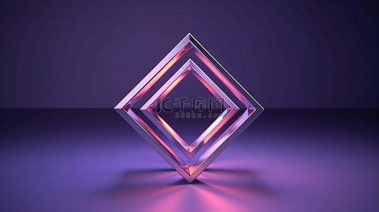 具有金属粉色银色和紫色几何形状的 3D 悬浮框架的渲染