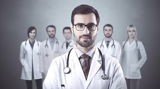 男科插画背景图片_通过 3D 合成成像使男医生和医疗团队的肖像栩栩如生