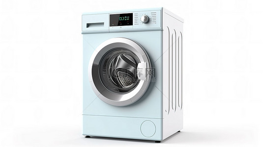 白色背景下现代洗衣机的 3D 渲染