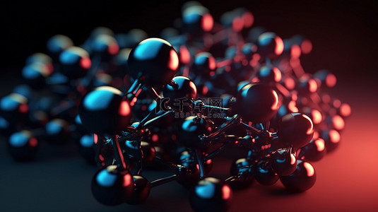化学公式背景图片_3D渲染分子的抽象背景分子化学探索