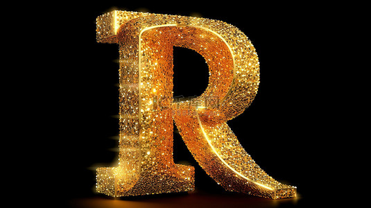 发光艺术字体背景图片_闪闪发光的金色“r”豪华 3d 渲染大写字母，闪闪发光