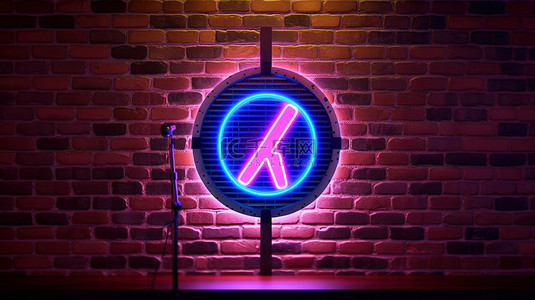 俱乐部成立背景图片_砖墙前的卡拉 OK 标志由 3D 渲染的霓虹灯椭圆形光构成
