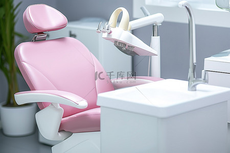 医疗办公室里的粉色和白色牙科椅