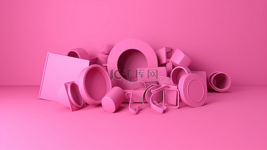 粉红色 3D 渲染中的促销折扣图标，具有中心视图