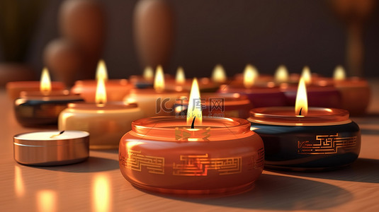 中国蜡烛交易的 3D 渲染插图