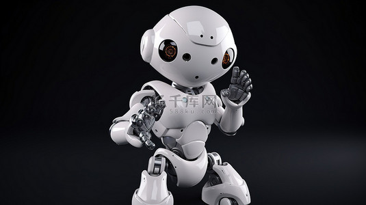 可爱的机器人背景图片_人工智能机器人指向可爱的 3d 渲染