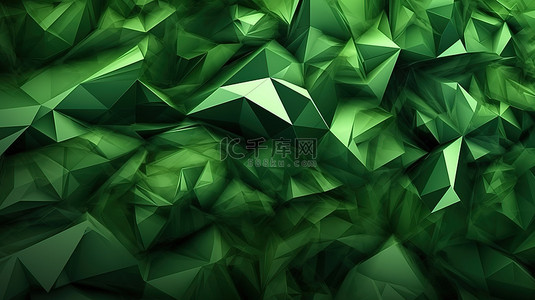 多边形抽象线条背景图片_低聚抽象艺术背景 3D 插图中的绿色数字空间