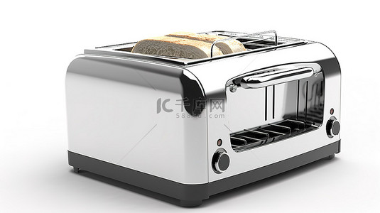 面食品背景图片_放置在白色背景上的 3d 现代烤面包机