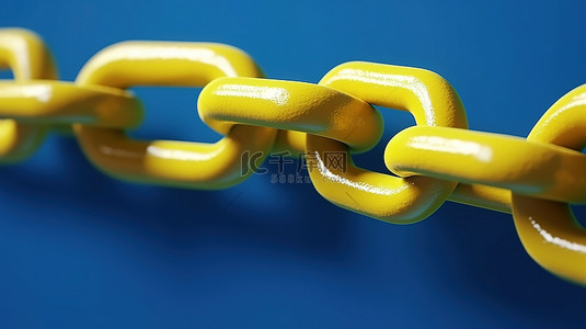 闪亮蓝色背景背景图片_迷人的蓝色背景上特写的黄色链条的生动 3D 渲染