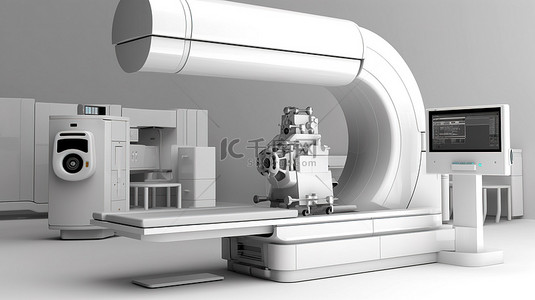 手术室 3d 渲染白色背景中带有 C 臂的实时 X 射线机