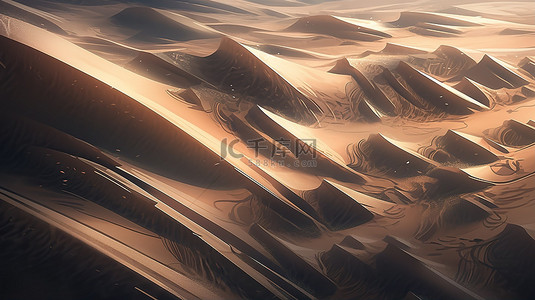 沙漠地形中具有 3D 渲染沙丘的抽象地形图