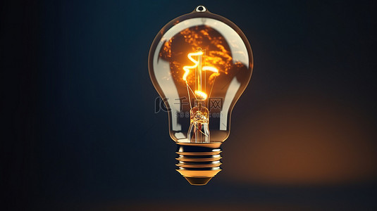 黑暗环境中的照明灯泡，通过 3D 渲染提供创新想法和解决问题解决方案的空间