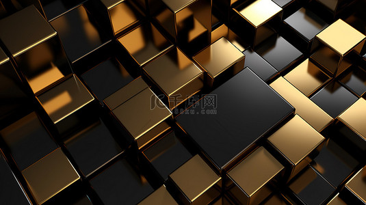 金色和黑色 3d 渲染中的抽象几何背景
