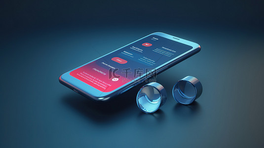 气泡蓝色背景背景图片_蓝色背景下带有搜索栏的智能手机的 3D 插图，强调通信和社交媒体的使用