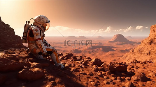 西欧殖民背景图片_探索红色星球 宇航员在火星表面 殖民化的 3D 概念化