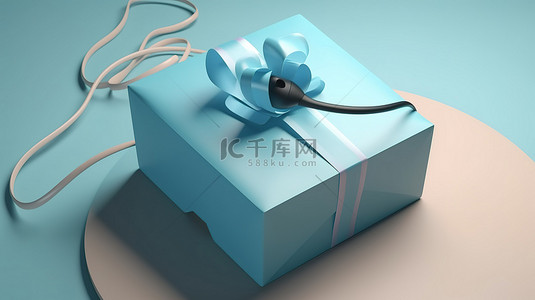 生日包装纸背景图片_电脑鼠标链接到 3D 渲染的礼品盒