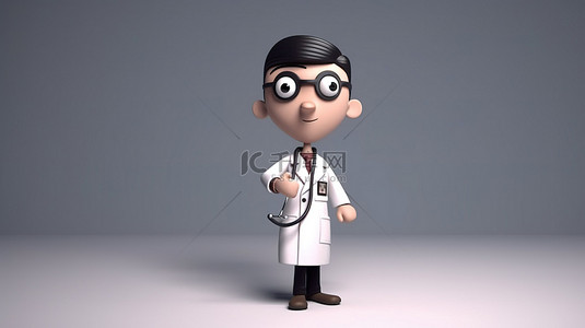 手部护理卡通背景图片_卡通医生 3D 渲染用听诊器和举起的手穿着制服