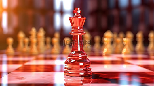 3d 渲染的红色国际象棋主教战略性地定位在棋盘上
