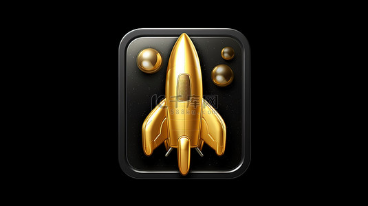 太空中标志性的金色火箭三维渲染