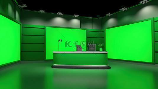 虚拟技术背景图片_采用绿屏技术的 3D 渲染虚拟新闻演播室