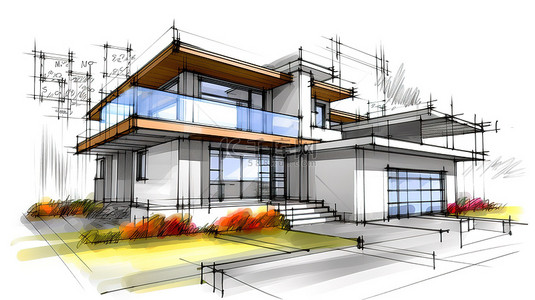 手写文字识别背景图片_带有手写笔记和注释的住宅 3D 建筑可视化