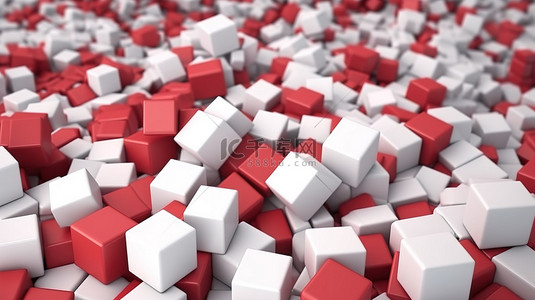 一堆白色空白立方体中红色新闻立方体的特写 3D 渲染