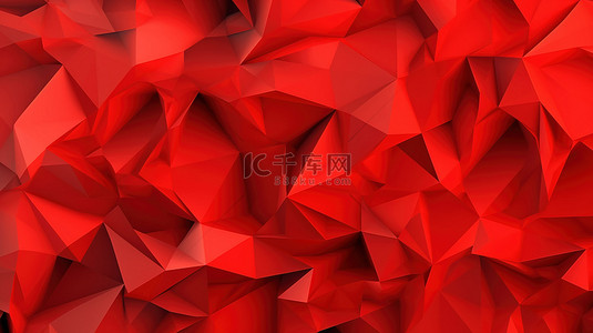 红色低背景图片_红色色调的低聚抽象三角形背景的 3D 渲染插图