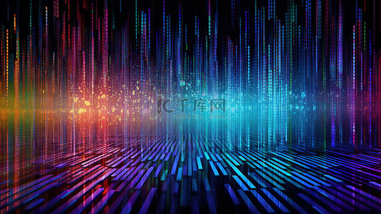 网络背景图片_3D 渲染彩色背景说明大数据流与网络技术科学和数字流概念