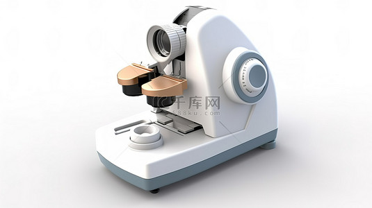 视力健康背景图片_白色背景下光学自动验光仪眼部测试设备的 3D 渲染