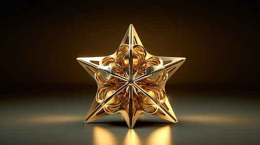 3D 渲染抽象星星发光的金色，用于节日圣诞装饰