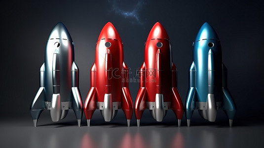 创业创新背景图片_3D 渲染火箭发射图标初创公司的创新概念