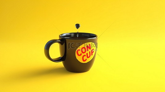 周一动机一杯黑咖啡，在欢快的黄色背景 3D 渲染上