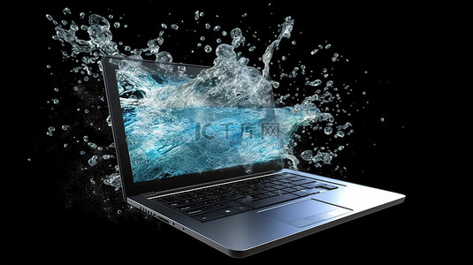 工作年轻背景图片_笔记本电脑生成3D水错觉