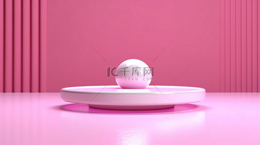 磨砂纹理质感背景图片_带粉色和白色灯光的工作室基座的 3D 插图