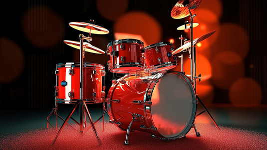 鼓乐器背景图片_配备沉浸式 3D 扬声器的鼓的 3D 渲染
