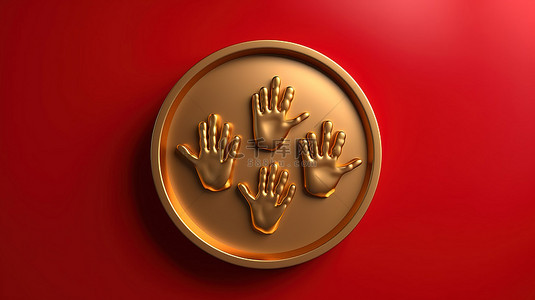标志性指针 3D 渲染的社交媒体符号，采用哑光金色，带有闪闪发光的金色指针